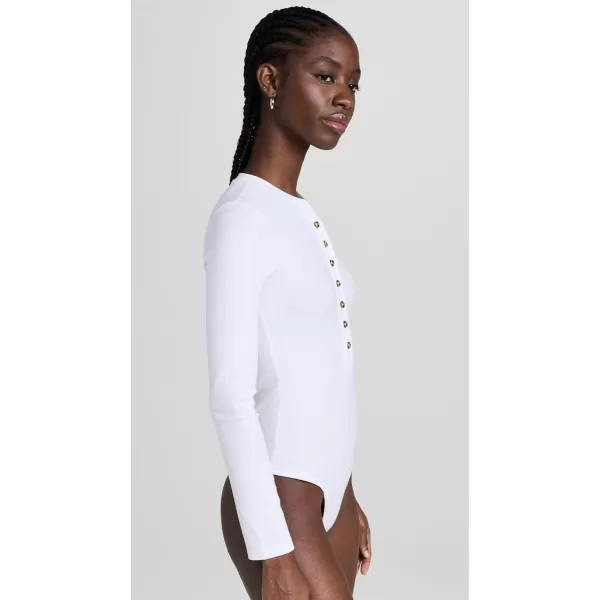 Womens Button Up Ribbed Henley BodysuitWhite