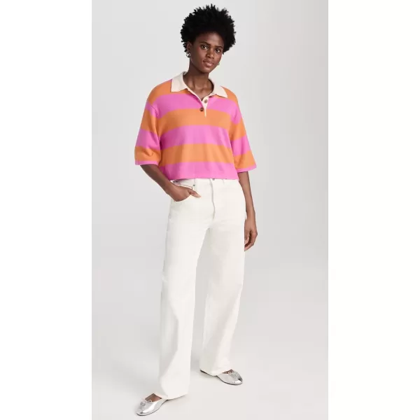 Womens Cashmere Cropped Striped PoloFondant PinkBright Tangerine