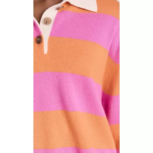 Womens Cashmere Cropped Striped PoloFondant PinkBright Tangerine