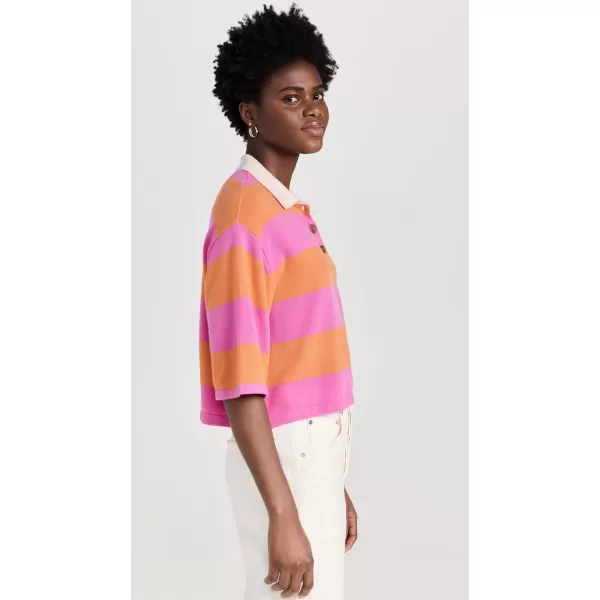 Womens Cashmere Cropped Striped PoloFondant PinkBright Tangerine