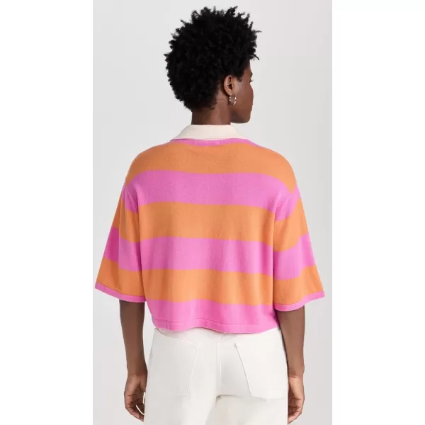 Womens Cashmere Cropped Striped PoloFondant PinkBright Tangerine