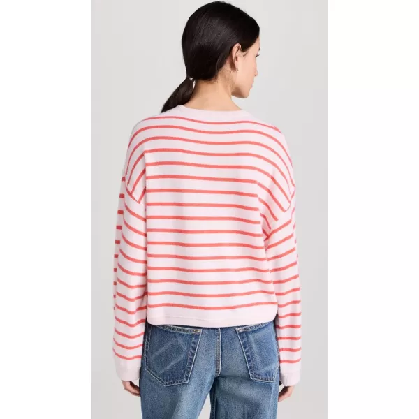 Womens Cashmere Drop Shoulder Striped SweatshirtPink SandRugby Red