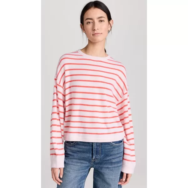 Womens Cashmere Drop Shoulder Striped SweatshirtPink SandRugby Red