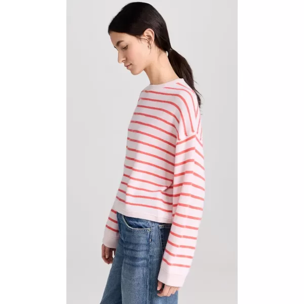 Womens Cashmere Drop Shoulder Striped SweatshirtPink SandRugby Red