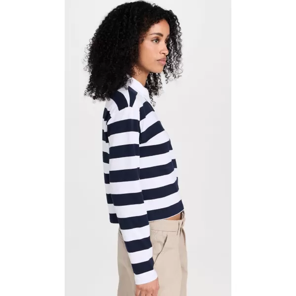 Womens Classic Jersey Rugby Stripe Long Sleeve TopNavyWhite