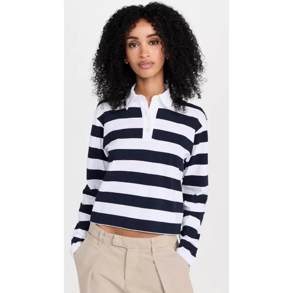 Womens Classic Jersey Rugby Stripe Long Sleeve TopNavyWhite