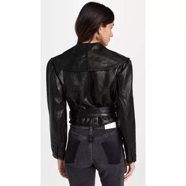 Womens Cropped Belted Leather JacketBlack