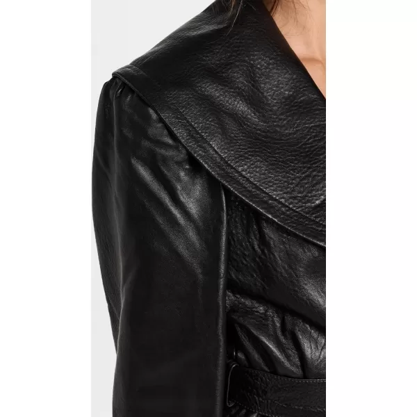 Womens Cropped Belted Leather JacketBlack