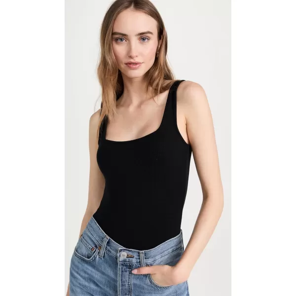 Womens Ribbed Square Neck Tank BodysuitBlack