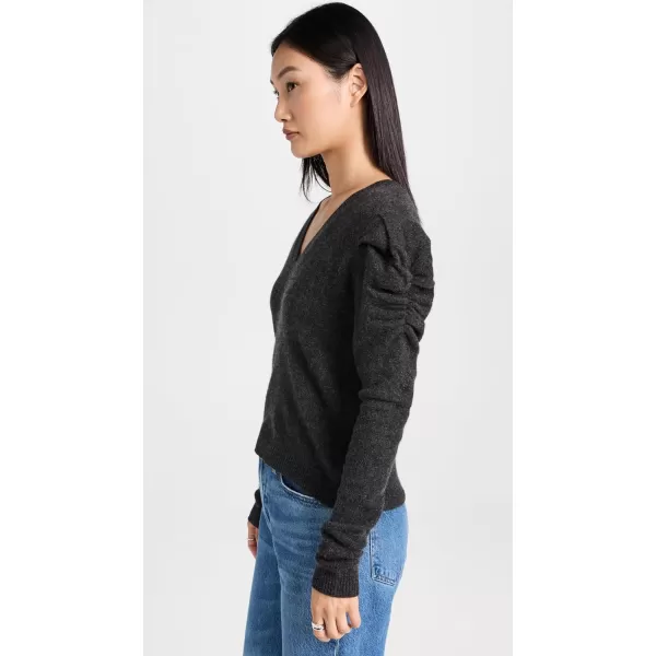 Womens Ruched Sleeve Cashmere SweaterCharcoal Heather