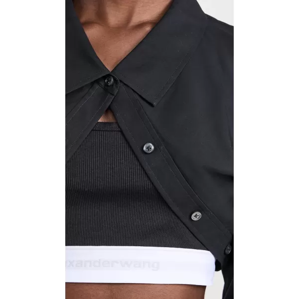 Womens Tucked Shirt Bolero and Logo Elastic TopBlack