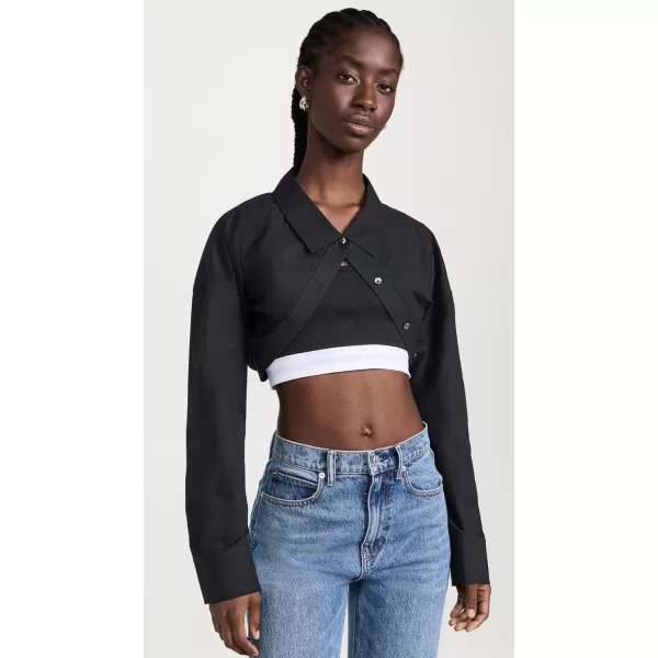 Womens Tucked Shirt Bolero and Logo Elastic TopBlack