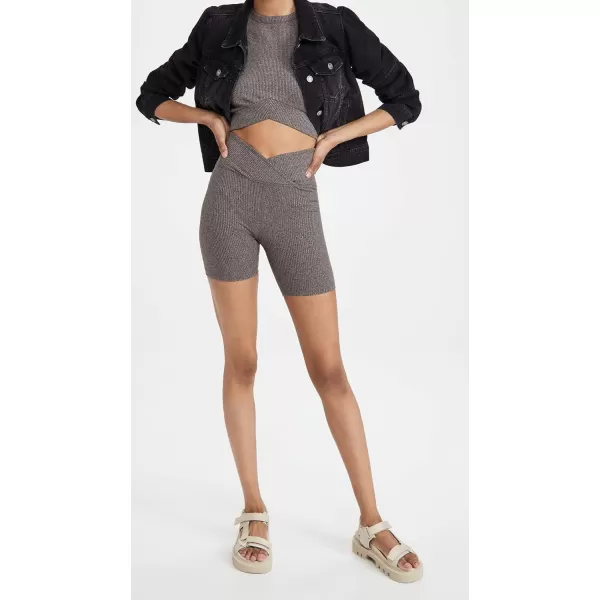 Year of Ours Womens Ribbed V Waist Biker ShortsHeathered Grey