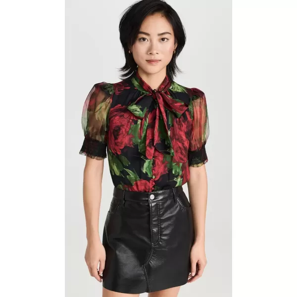 alice  olivia Womens Brentley Tie Neck Puff Sleeve BlouseCloud Floral