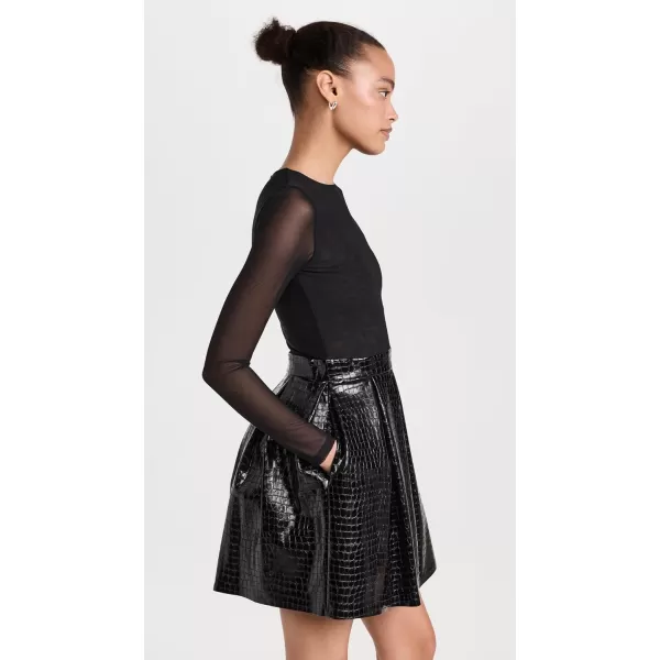 alice  olivia Womens Chara Vegan Leather Pleat Party DressBlack