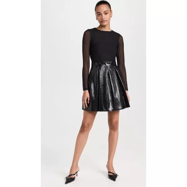 alice  olivia Womens Chara Vegan Leather Pleat Party DressBlack