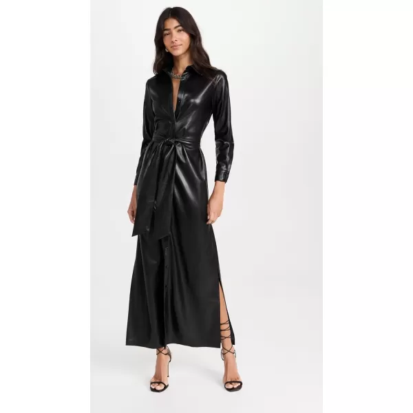 alice  olivia Womens Chassidy Vegan Leather Maxi Shirt DressBlack