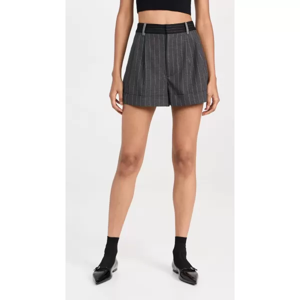 alice  olivia Womens Conry Pleated Cuff ShortsGreyCharcoal Pinstripe