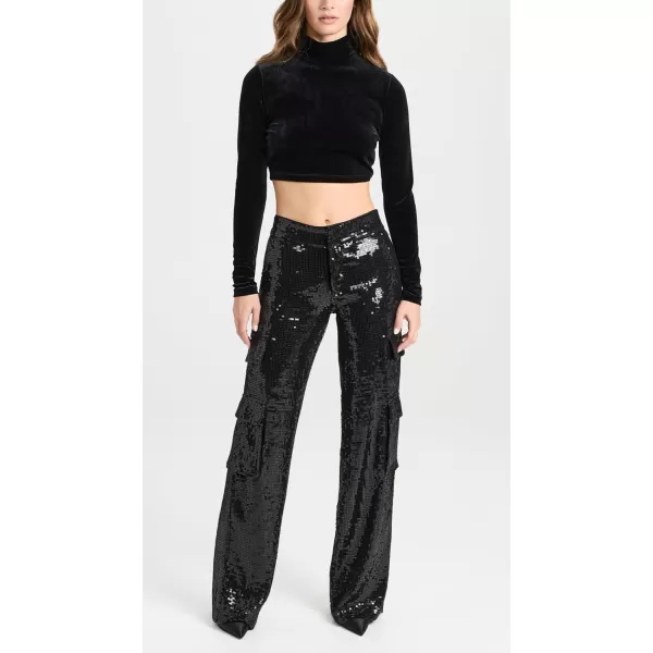 alice  olivia Womens Hayes Sequin Wide Leg Cargo PantsBlack