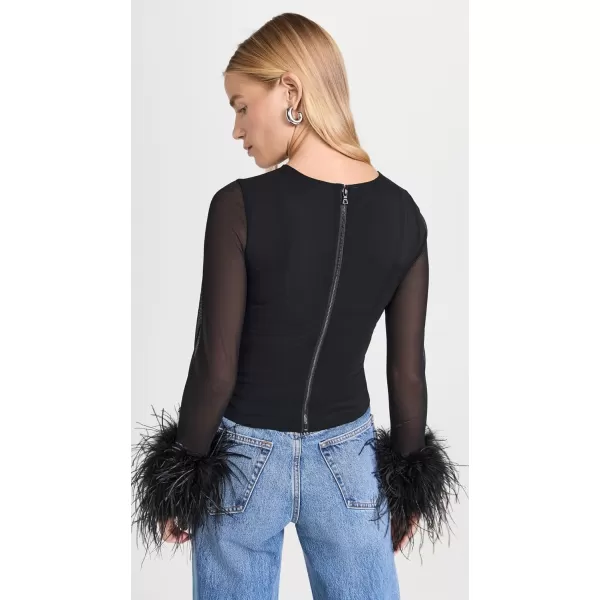 alice  olivia Womens Mia Feather Trim BodysuitBlack