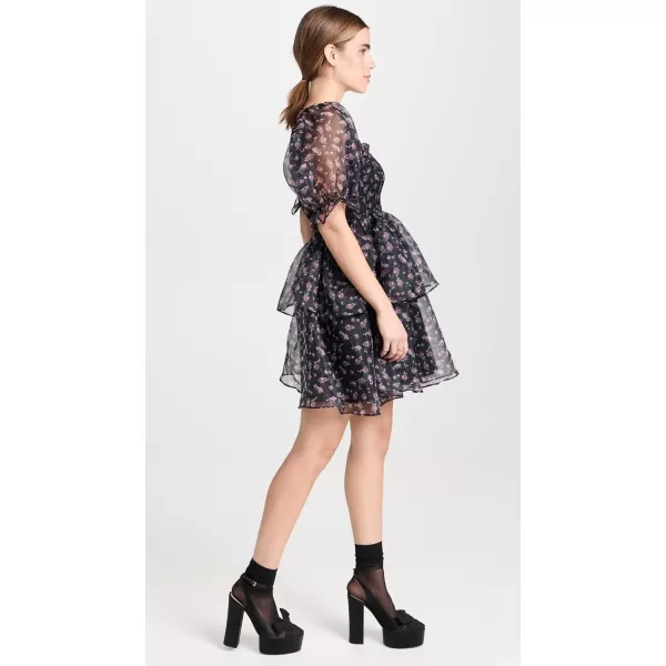 endless rose Womens Floral Organza Double Ruffled Baby Doll DressBlack Navy