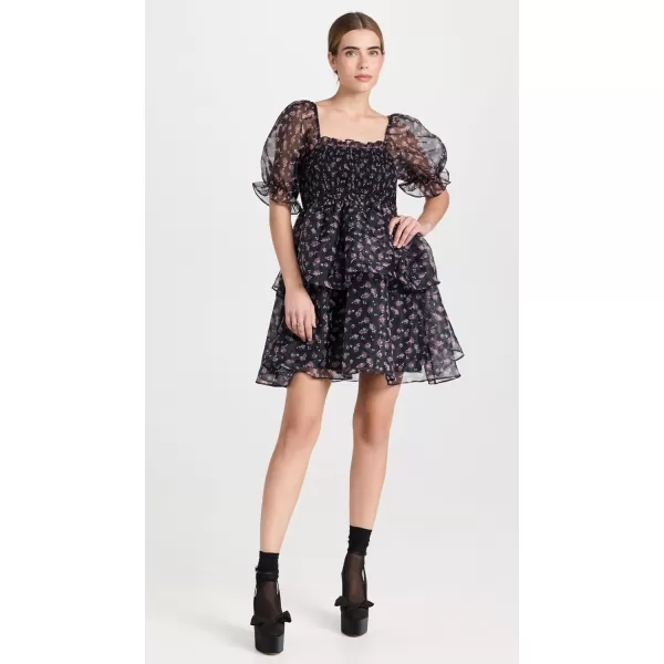 endless rose Womens Floral Organza Double Ruffled Baby Doll DressBlack Navy