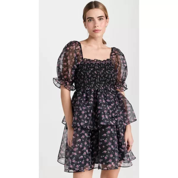 endless rose Womens Floral Organza Double Ruffled Baby Doll DressBlack Navy