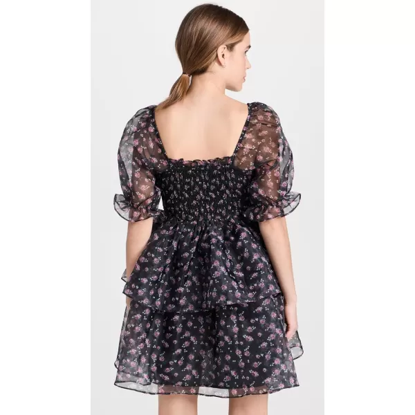 endless rose Womens Floral Organza Double Ruffled Baby Doll DressBlack Navy