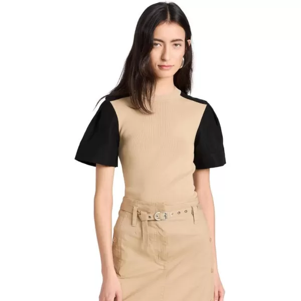 31 Phillip Lim Womens Compact Rib Top W Combo SleeveKhakiBlack