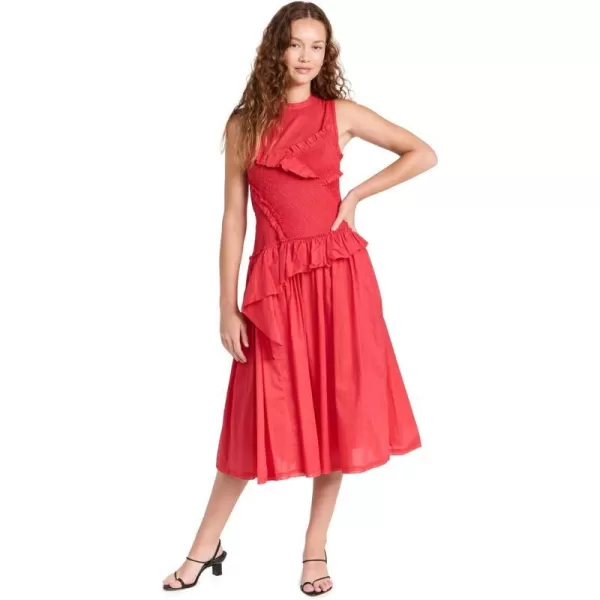 31 Phillip Lim Womens Cotton Voile Midi Dress with SmockingApple Red