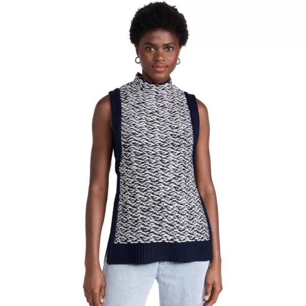 31 Phillip Lim Womens Wool Float Jacquard Mock Neck Sweater VestNavyivory