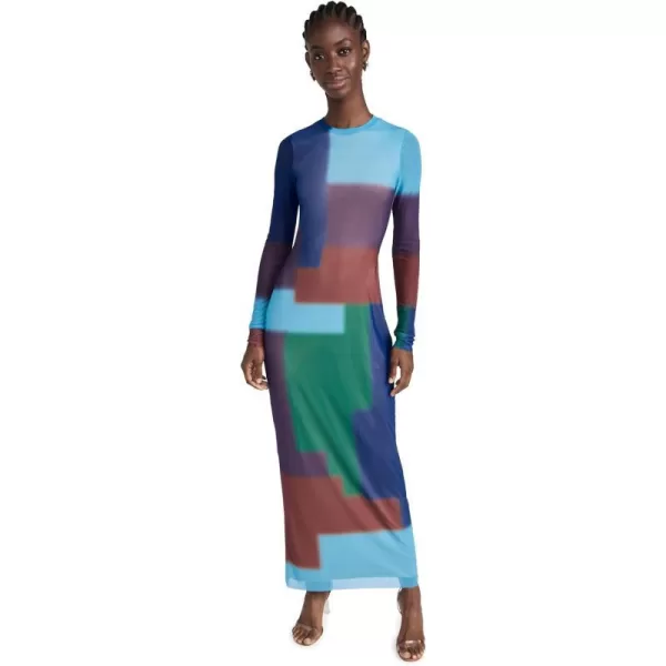 AFRM Womens Didi Mesh Column Maxi Length DressBlue Block Geo