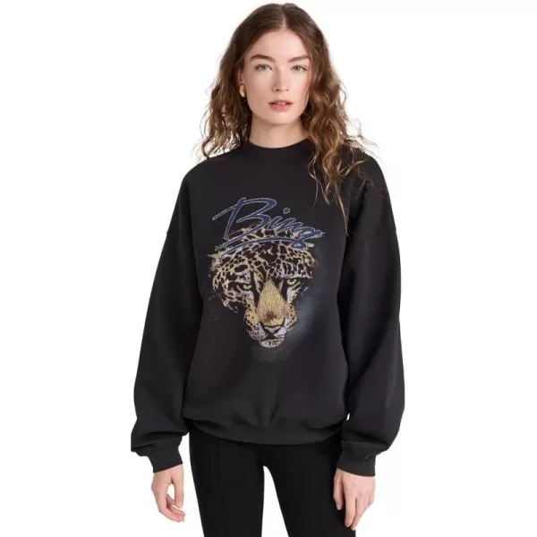 ANINE BING Womens Harvey Crew Leopard SweatshirtVintage Black