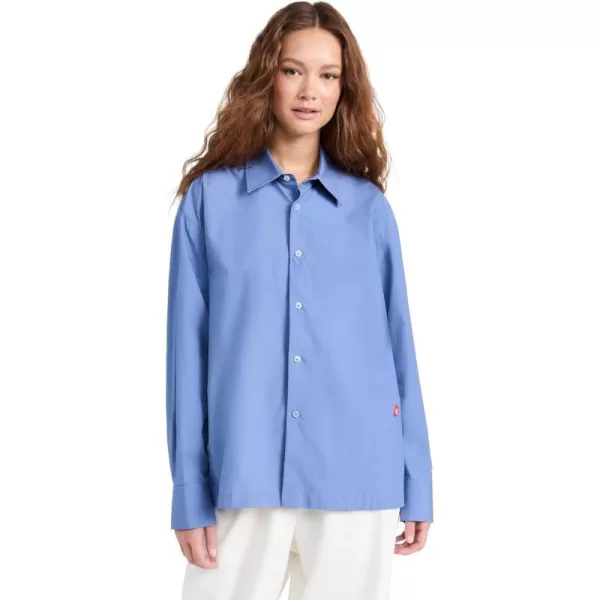 Alexander Wang Womens Button Up Long Sleeve Shirt with Logo Apple PatchDark Iris