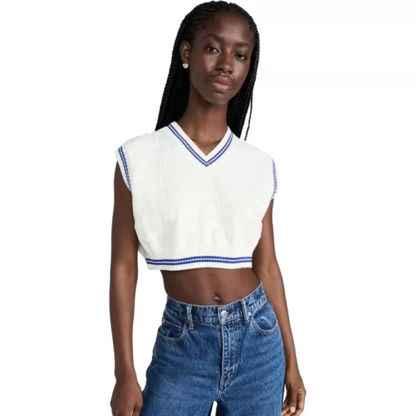 Alexander Wang Womens Logo Stripe Cropped V Neck VestOff WhiteMarine