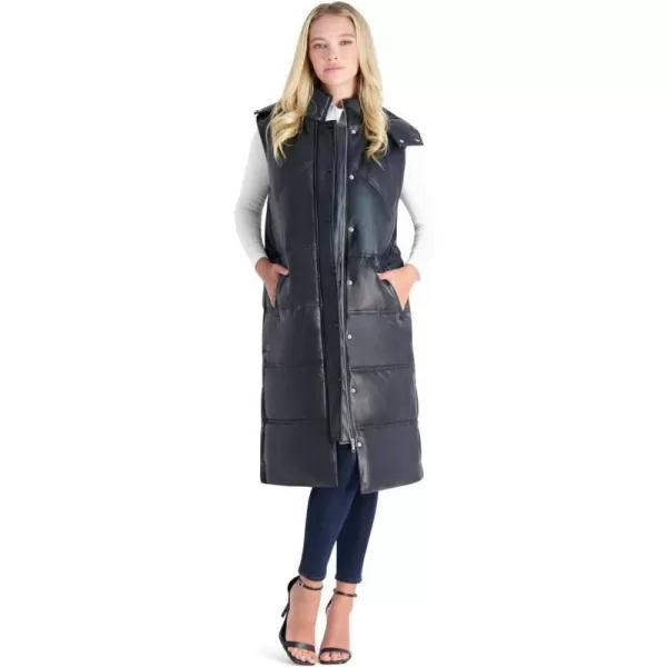 Avec Les Filles Faux Leather Maxi Puffer Vest for WomenBlack