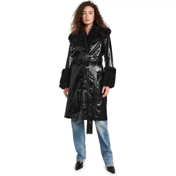 Avec Les Filles Womens Faux Leather TrenchBlack