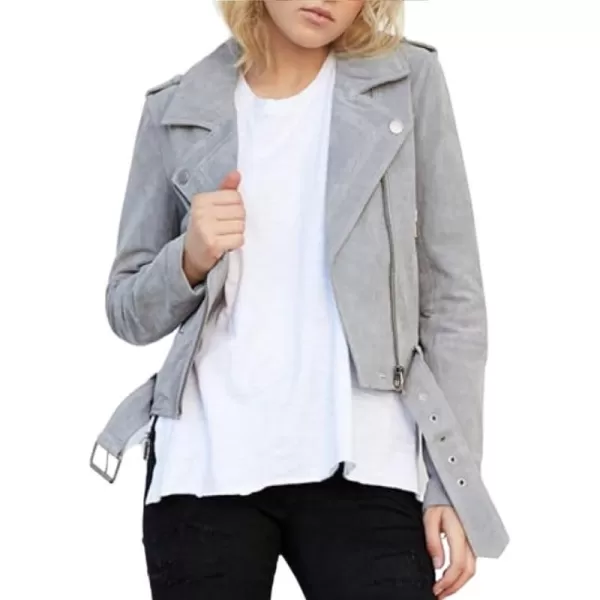 BLANKNYC womens Luxury Clothing Cropped Suede Leather Motorcycle Jackets Comfortable amp Stylish CoatsCloud Grey