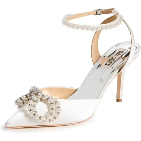 Badgley Mischka Faint Stiletto Heel with Pearl BowWhite Satin