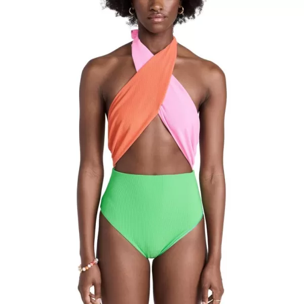 Beach Riot Womens Jessica One PieceCoral Beach Colorblock