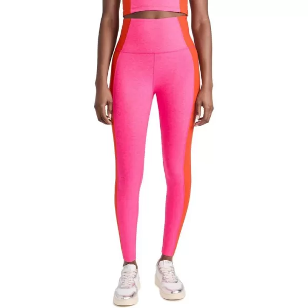 Beyond Yoga Womens Spacedye Vitality Colorblock High Waisted LeggingsPink PunchFirecracker