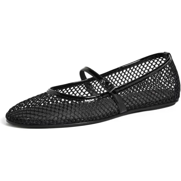 Black Suede Studio Womens Mika FlatsBlack Mesh With Black Patent