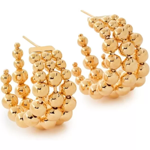 By Adina Eden Womens Graduated Beaded Balls Open Hoop EarringsGold