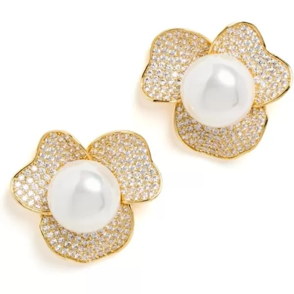 By Adina Eden Womens Three Petal Pearl Stud EarringsGold