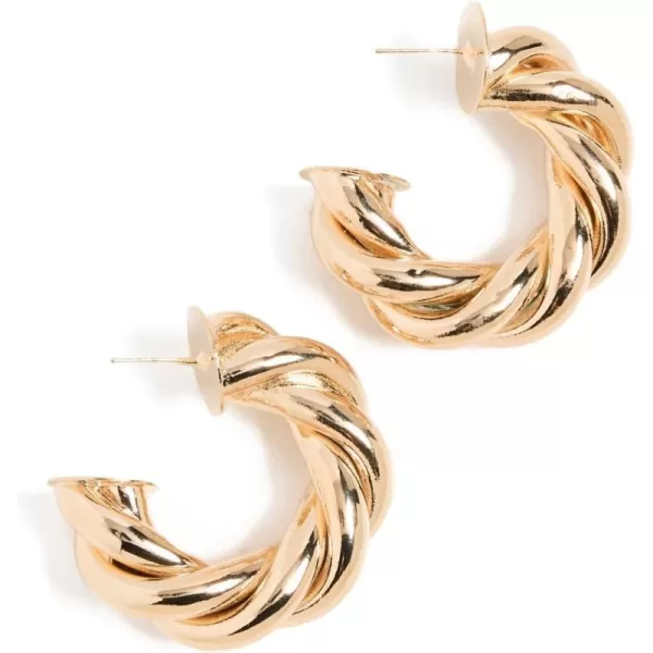 By Adina Eden Womens Wide Twisted Rope Hollow Hoop EarringsGold