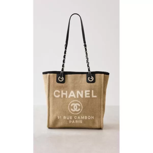 CHANEL Womens PreLoved Deauville Chain Tote CanvasCHANEL Womens PreLoved Deauville Chain Tote Canvas