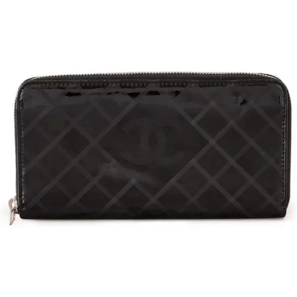 CHANEL Womens PreLoved Zip Around Long Wallet Patent Black One SizeBlack