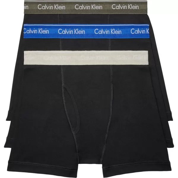 Calvin Klein Mens Cotton Classics 3Pack Boxer BriefBlack Bodies W Royalty  Army Green  Flaz Heather