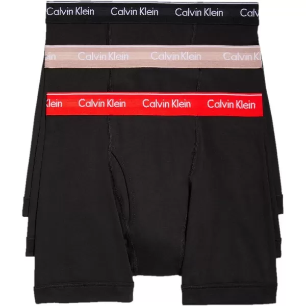 Calvin Klein Mens Cotton Classics 3Pack Boxer BriefBlack Bodies W Summer Taupe  Fiesta  Black