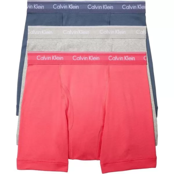 Calvin Klein Mens Cotton Classics 3Pack Boxer BriefCerise Lipstick  Grey Heather  Blue Edge